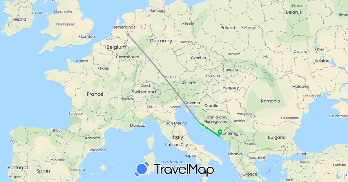 TravelMap itinerary: driving, bus, plane in Germany, Croatia (Europe)
